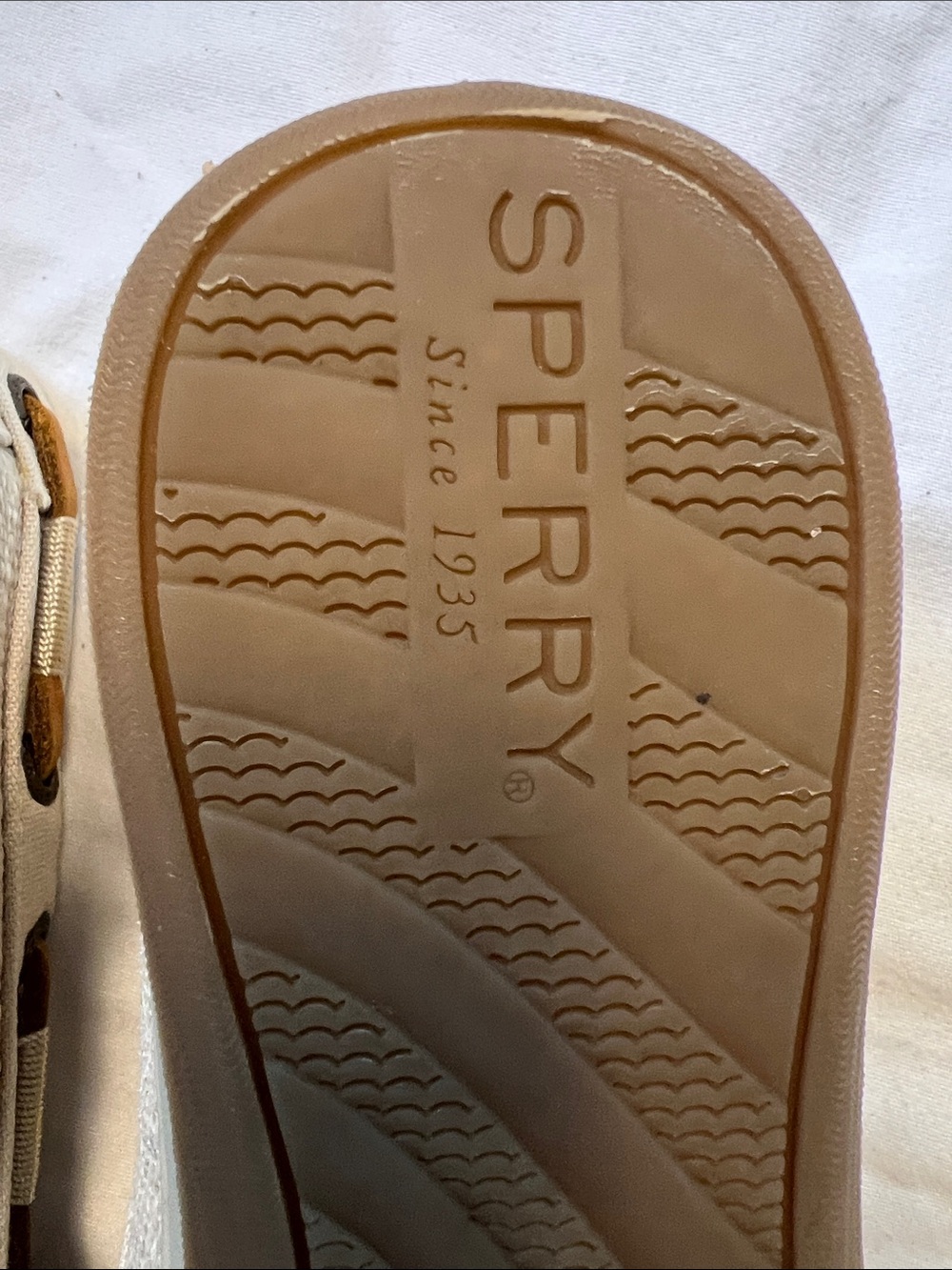 Sperry Women's Light Beige Canvas Moccasins with Brown Laces - Picture 8 of 9